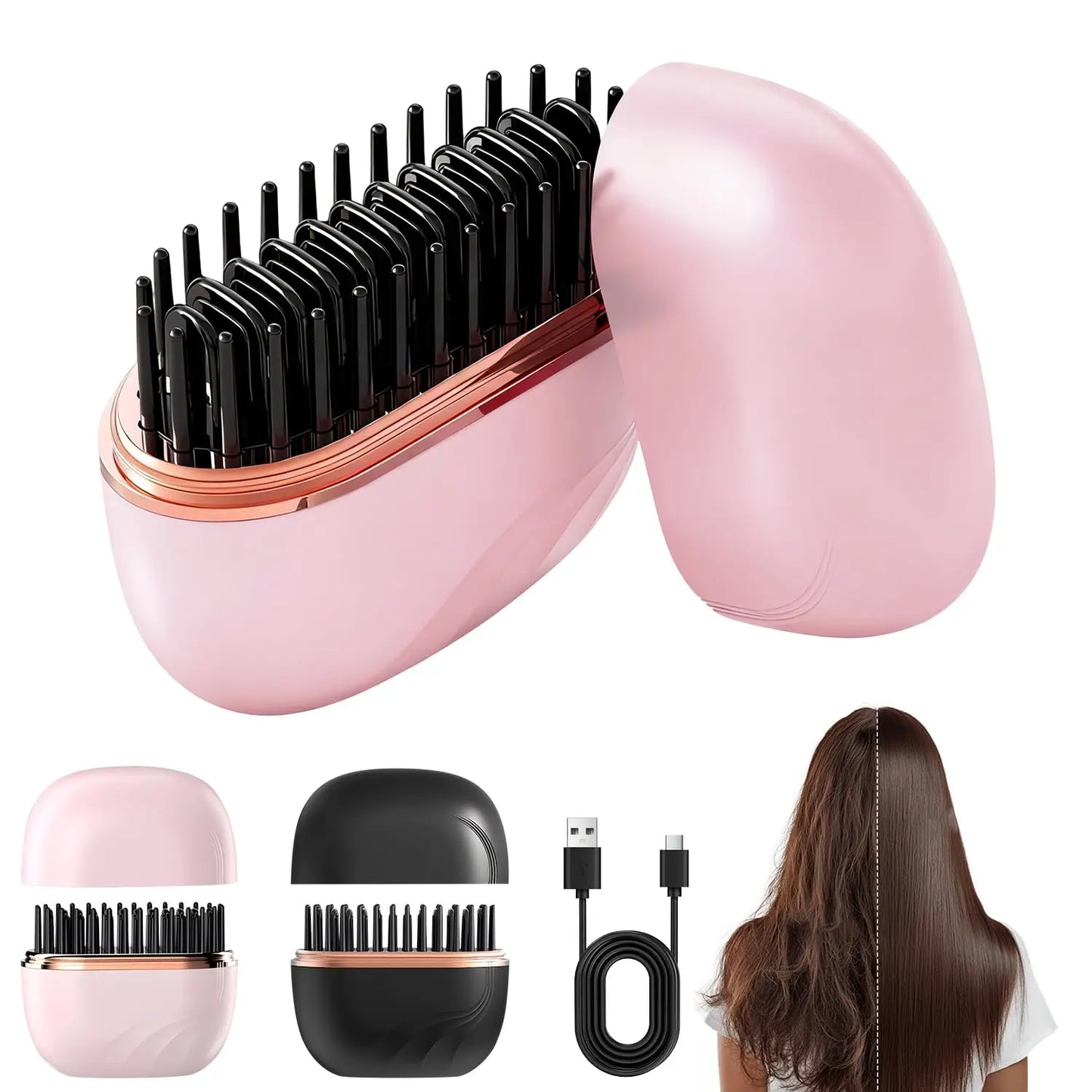 NIOLOV Mini Cordless Hair Straightener Brush – portable rechargeable straightening comb